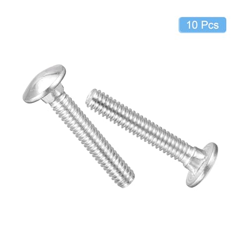 Image of uxcell 1 /4-20x1-1 /2 Carriage Bolt, 10pcs Round Head Square Neck Screws, 304 Stainless Steel, Fully Threaded, Silver