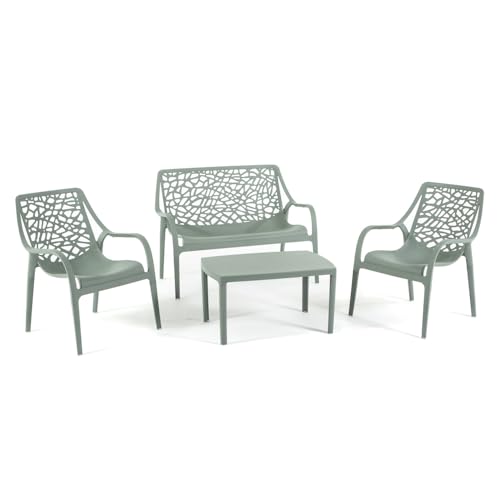 Set / Salon de jardin et extérieur en polypropylène avec fibre de verre 4 places, canapé deux...