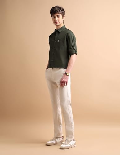 Image of U.S. Polo ASSN. Solid Regular Fit Cotton Shirts for Men - 100% Cotton, Full Sleeve Mens Casual Shirts