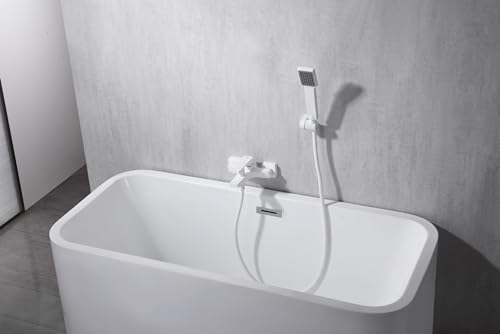 MICE - Grifería monomando de bañera y ducha - Juego de Grifo y Alcachofa para Bañera,Mezclador Monomando para Bañera con Ducha de Mano Blanco Mate BDAR025-4BL