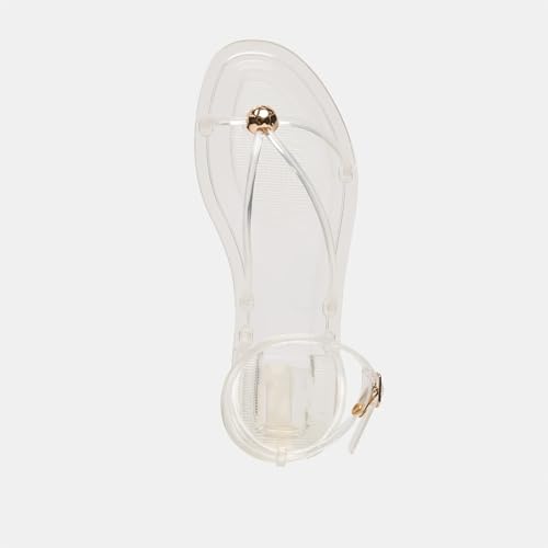 Image of Jelly Strappy Flat Sandals for Women Open Round Toe Thong Sandals Dressy Beach Flip Flop Comfortable Slides