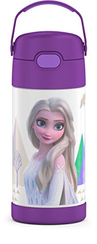 THERMOS FUNTAINER 12 Ounce Stainless Steel Vacuum Insulated Kids Straw Bottle, Frozen 2