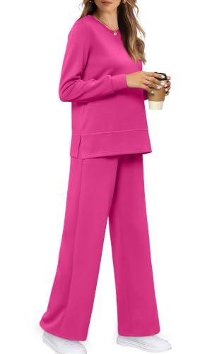 Image of WIHOLL Women's 2 Piece Lounge Sets Sweatshirt Casual Travel Outfits Fashion Wide Leg Tracksuit Cozy Sweatsuits
