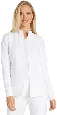 Cherokee iflex Uniforms Zip Front Scrub Jackets for Women CK303, S, White