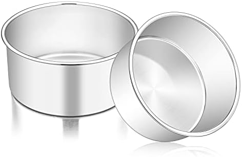 TeamFar 6 Inch Cake Pan, 6” x 3” Deep Round Cake Pan Tier Baking Pans Set Stainless Steel, For Baking Steaming Serving, Healthy & Toxic Free, Deep & Straight Size, Oven & Dishwasher Safe - Set of 2