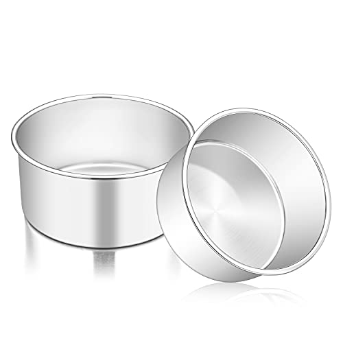 TeamFar 6 Inch Cake Pan, 6” x 3” Deep Round Cake Pan Tier Baking Tins Set Stainless Steel, For Baking Steaming Serving, Healthy & Toxic Free, Deep & Straight Size, Oven & Dishwasher Safe - Set of 2 by TeamFar - Used condition - US$10.83