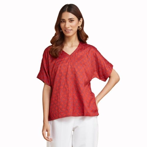T-shirt en mélange de viscose Fabindia rouge au drapé premium unique