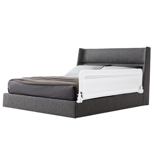 LIFEZEAL Barrera Seguridad Niños Cama, Barandilla Cama Niño con Bordes Redondeados y Funda de Espuma Anticolisión, Barandilla de Seguridad Plegable Funda Lavable con Cremallera (Blanco)