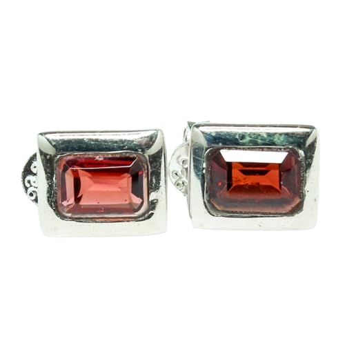 Boucles d'oreilles grenat naturel femme argent 925 rectangulaire
