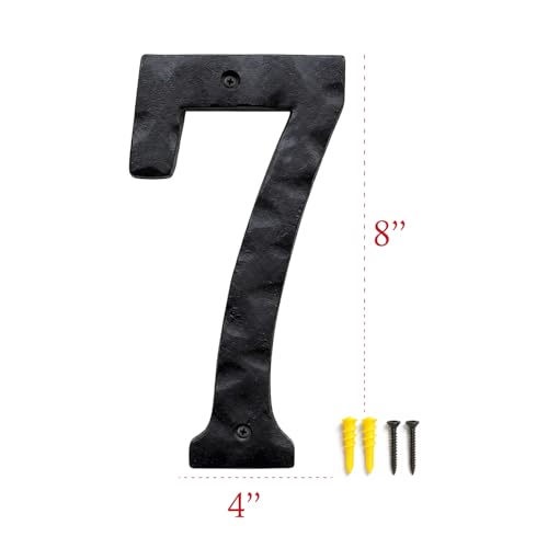 Image of NACH House Numbers for Outside, 8 inch Black Address Numbers for House - Number 7 - Rustic Numbers for Outside with Mounting Hardware