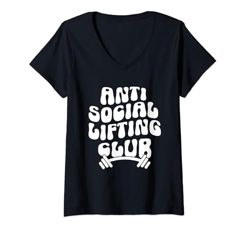 Mujer Groovy Anti Social Lifting Club, divertido gimnasio a la moda Camiseta Cuello V