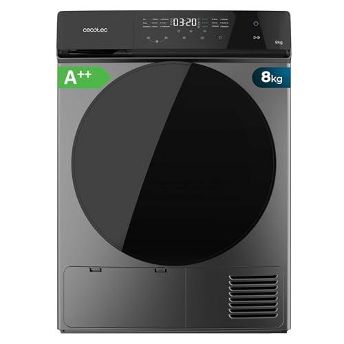 Cecotec Secadora de Bomba de Calor 8Kg Bolero DressCode Dry 8400 Steel A++. Secado Automático, Bajo Consumo, Control Full Touch, 15 Programas, Tambor Acero Inoxidable, KidLock, Delay Start