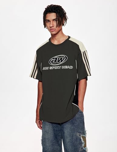 Vamtac Oversized T Shirt Classic Vintage 90s Contrast Color Graphic Tees Streetwear Racing Speedway Tops Unisex