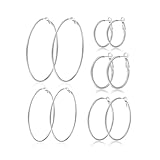 Heanvmyss Boucles d'Oreilles Créoles en Acier Inoxydable,5 Paires Creoles Argent,Boucles ...