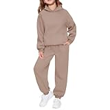 Girls Boys 2 Piece Outfits Sweatsuit Pullover Hoodie Sweatshirt Sweatpant Tracksuit Warm Athletic (Khaki, 7-8 Years)