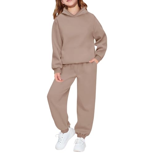 Hoodie Sweatsuit Set for Teen Girls 2 Piece Kids Hooded Sweatshirt Jogger Sweatpants Tracksuit Solid Athletic Outfits