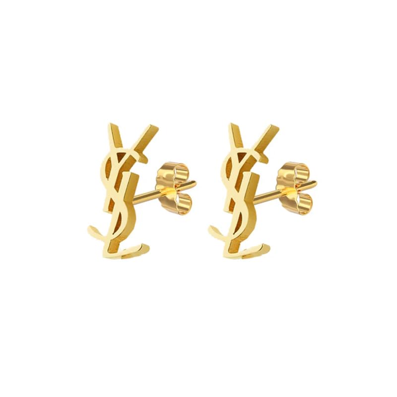Currency Sign Stud Earrings in 14k Gold Plated Sterling Silver Handmade Stylish Push Back Stud Earring Set for Women |A_STUD_FG_563