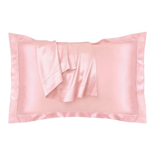 2 Piezas Fundas de Almohada de Seda 50 x 75 cm, Funda Almohada de Seda para Pelo y Piel, Funda Satén para Cojín con Cierre de sobre, Silk Pillowcase de Seda Antiestática Suave y Transpirable (Pink)