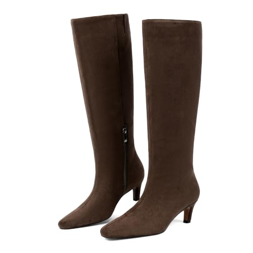 Image of Modatope Knee High Boots Women Square Toe Kitten Heel Tall Boots