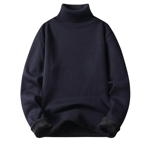 Men's Pullover Sweater Slim Fit Turtle Neck Casual Knitted Jumper Fleece Lined Fall Winter Thermal Sweaters for Male