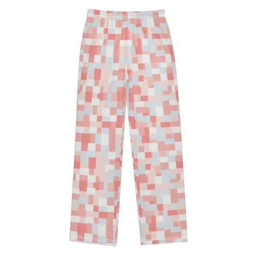 Boys' Pants Blue Pink Check Long Bottoms Jogger Pants Elastic Waist Trousers with Pockets S-XL