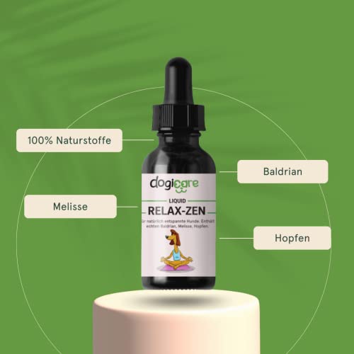 Beruhigungsmittel für Hunde - RELAX-ZEN Liquid-Tropfen 50ml - Baldrian, Melisse, Hopfen - Entspannung & innere Ruhe, Anti-Stress für Angsthunde, Beruhigung bei Silvester, Autofahren, Urlaub & Alltag