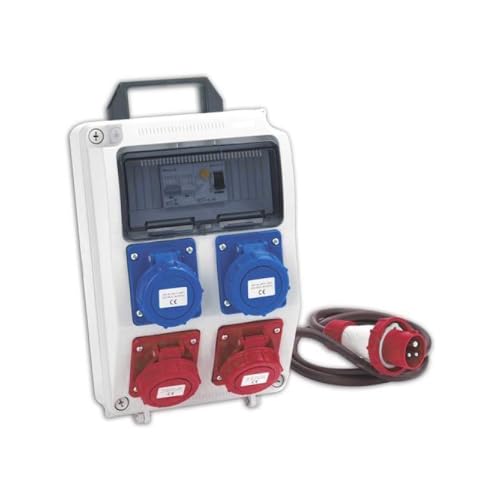 Tableau ASC portable, 3KW 230V/9KW 400V, IP65, 2 prises 2P+T 16A et 2 prises 3P+T 16A, fiche 3P+N+T 16A, avec magnétothermique différentiel - Rosi 2242E