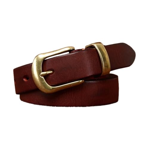 Women's Heavy Duty Solid Brass Single Prong Square Buckle Leather Skinny Belts, 2.3cm Thin Waist Strap for Dress