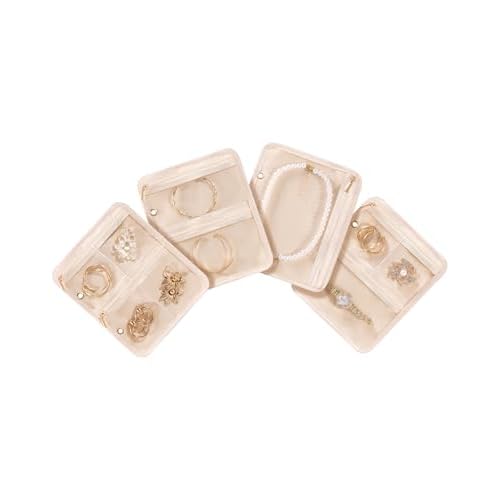 Lolalet Travel Jewelry Organizer Storage Bags, 4 Pcs Transparent Velvet Pouches with Compartments & Zippers for Jewelry Display of Earrings, Rings, Ne