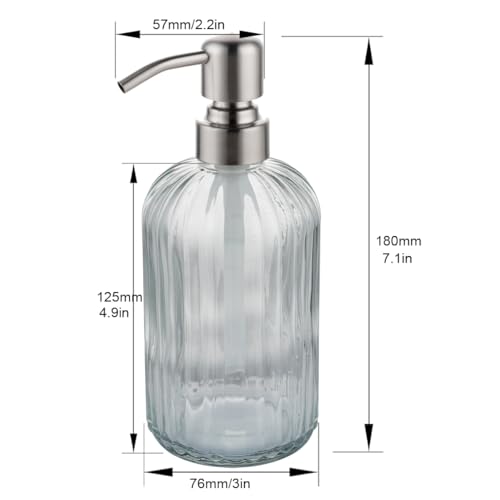 Image of Glass Soap Dispensers Brushed Nickel, for Kitchen and Bathroom, Heavey Glass Bottle 15oz, Stainless Steel Head