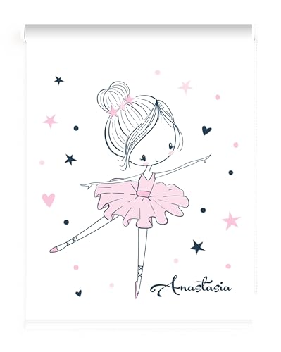 Estor Infantil Niña Rosa Dibujo Bailarina 006 para Personalizar. Estor Infantil Enrollable habitación niña. Estores Infantiles Niña Personalizables con Nombre. (140x170)