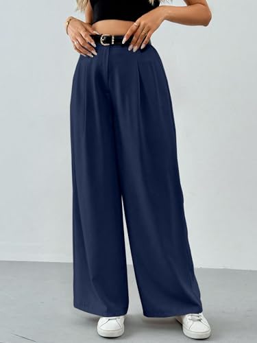 Image of Solid High Waist Straight Korean Loose Pleated Wide Leg Trouser for Women's & Girl's