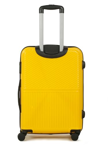 Image of Teakwood Meduim Size 8 Wheels Trolley Bag, Hard Cabin with Zipper Closure, Adjustable Push Button & Cross Side Strap, Number Lock System 360 Degree (Medium, Yellow)