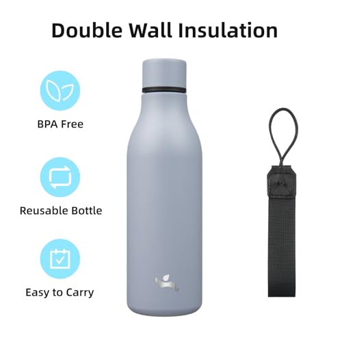 Image of Konokyo 18 oz Insulated Stainless Steel Metal Water Bottle with Strap | BPA-free, leak-proof, dishwasher-safe reusable bottle with strap for gym, school, hiking, outdoor travel & hydration