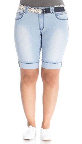 Angels Plus Light Wash Belted Denim Cuffed Bermuda
