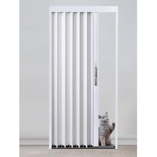 Puerta acordeón interior, puerta corrediza plegable blanca, puertas de acordeón interiores para armario, incluye herrajes y cerradura, puertas de acordeón, puerta aislada,24x40in(61x101cm)