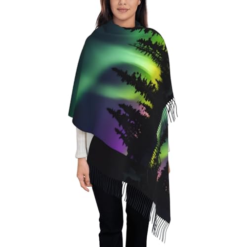Dark Northern Lights Print print Winter Pashmina Shawl Wrap Scarf for Women Winter Scarf for Women Wedding Scarf