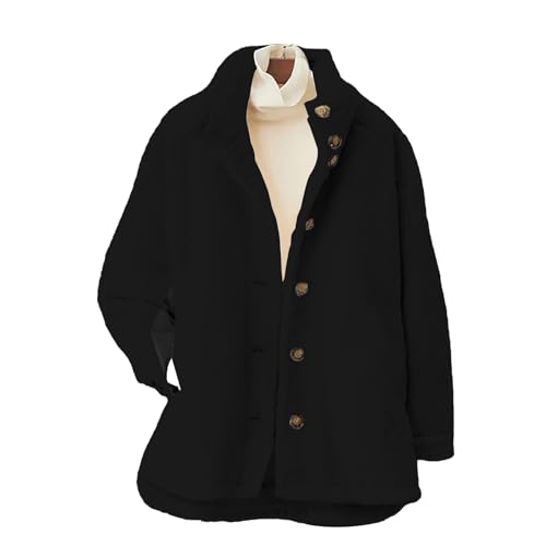 Womens Warm Fuzzy Button Up Jackets Oversized Sherpa Stand Collar Jacket with Pockets Polar Fleece Winter Coats3
