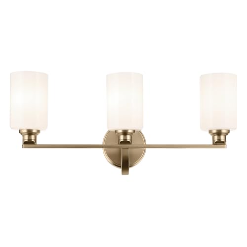 Image of Kichler Gioe 24.25 inch 3-Light Bathroom Vanity Light Fixture with Opal Glass in Champagne Bronze, Damp Rated for Bathroom, Powder Room, Over Mirror (24.25 inch W x 10.5 inch H), 55226CPZ