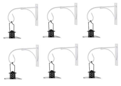 Image of Iron Wall Hooks for Hanging Lanterns, Planters, Bird Feeders & Coats | Heavy Duty Indoor Outdoor Wall Bracket Hook Hanger for Home Decor, Garden & Balcony (White, 6)