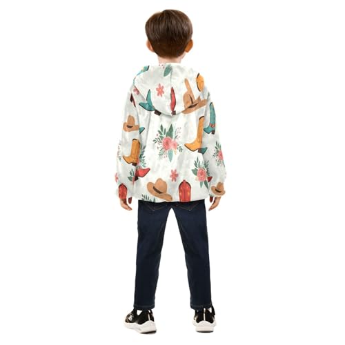 Cowboy Boots Floral Pattern Toddler Fleece Jacket Girl Boys Hooded Fleece Jacket Coat Warm Outwear Zip-up 3-10T4