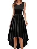 Berylove Damen Elegant Abendkleider Samtkleid Hochzeitskleider Ärmellos Winter Festliche Vokuhila A Linien Kleider BLSR002 Black M
