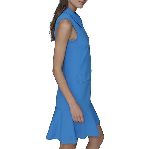 Image of Karl Lagerfeld Women's Sleeveless Collared Button Front A-line Mini Dress