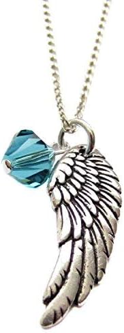 Archangel Sandalphon Pewter Angel Wing Charm, Crystal Sterling Silver Necklace 18 inch