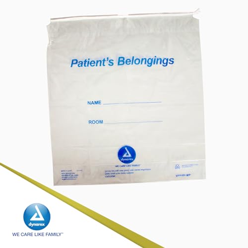 Image of Dynarex 8014 Patient Belonging Bag with Drawstring, 18 inch Length, 20 inch Width, 4 inch Height, Clear, Pack of 250