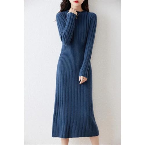 Pegsmio Elegant Women's Winter Cashmere Dresses O-Neck Wool Dresses2
