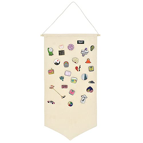 Winmany Wall Hanging Brooch Jewelry Storage Case Canvas Display Stand Enamel Pin Display Banner Holder Earrings Necklace Glitter Pin Collection Organizer (White)