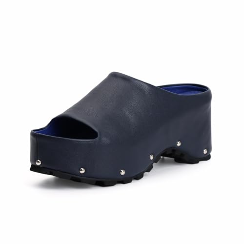 Image of XOBZJH Long-Hair Calfskin Chunky Clog Slide for Women - Memory Foam Luxury Slip on Shoes Women's Mules & Platform Clogs,Designer Mules for Women 2025