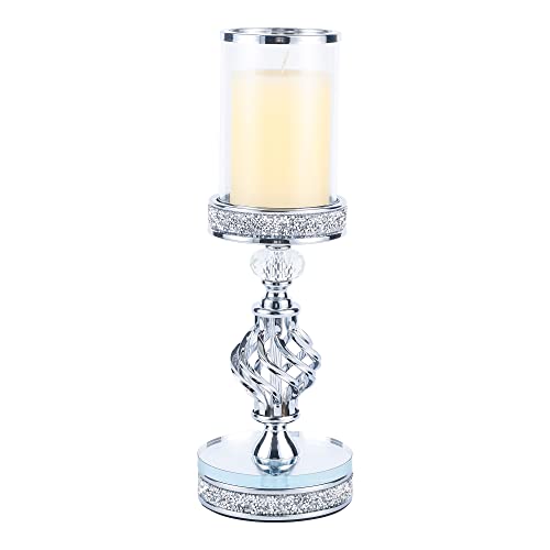 Hanjue Crystal Candle Holders for Pillar Candle, Metal Crystal Candle Holder for Home Decor, Centerpieces, Coffee Dining Table CH0509 (Silver ( M ))