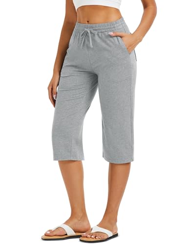 MAGCOMSEN Women's Capri Pants Cotton Yoga Wide Leg Capris Loose Casual Lounge Workout Capri Sweatpants with 5 Pockets3